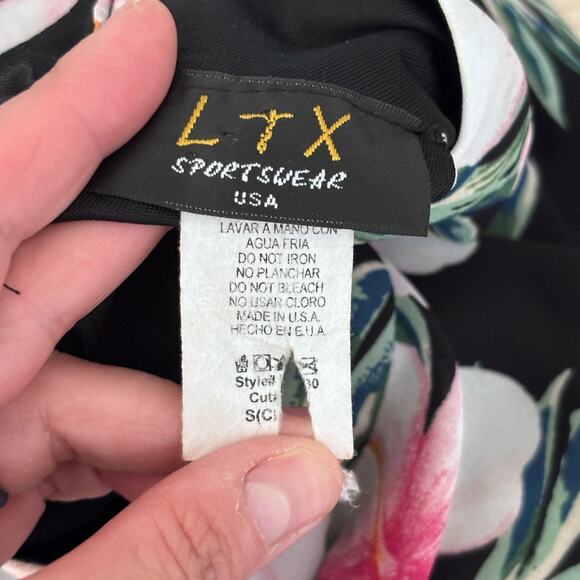LTX Sportswear Mini Dress Small Black Tropical Hawaiian Flowy Cruise Resort USA‎ - Picture 8 of 11